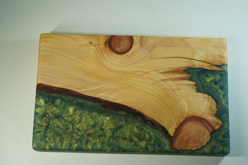 Red Oak Live Edge Cutting Board with Moss Green Epoxy